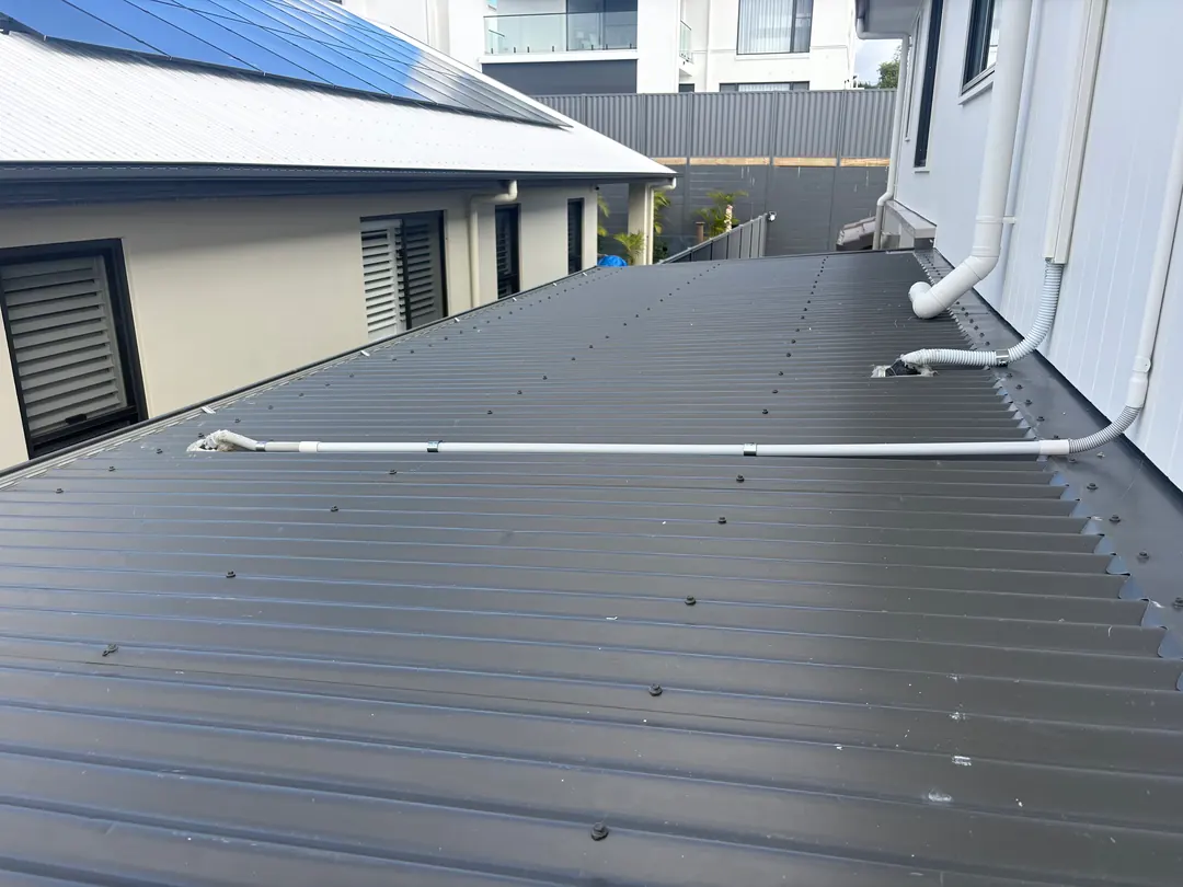 New metal roof sheeting and drainage installed at a Gold Coast home